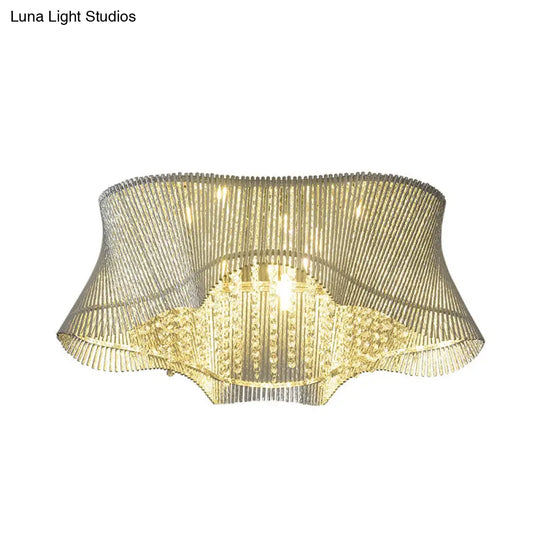7 - Head Simple Chrome Flush Mount Ceiling Lamp With Crystal Rod Shade