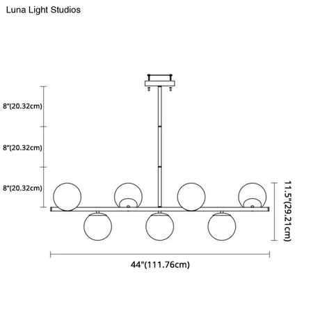 7-Light Modern Gold Metal Island Pendant With Spherical White Glass - Ideal For Dining Table