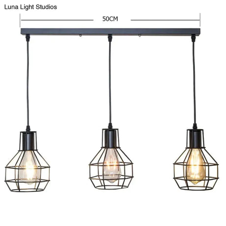 7 Type Modern Black Cage Pendant Lights Iron Minimalist Nordic Pyramid Lamp 8017