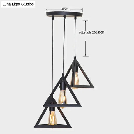 7 Type Modern Black Cage Pendant Lights Iron Minimalist Nordic Pyramid Lamp 8002