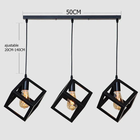 7 Type Modern Black Cage Pendant Lights Iron Minimalist Nordic Pyramid Lamp