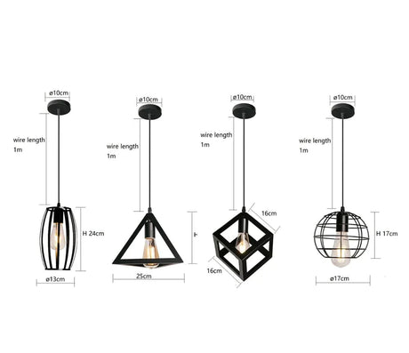7 Type Modern Black Cage Pendant Lights Iron Minimalist Nordic Pyramid Lamp