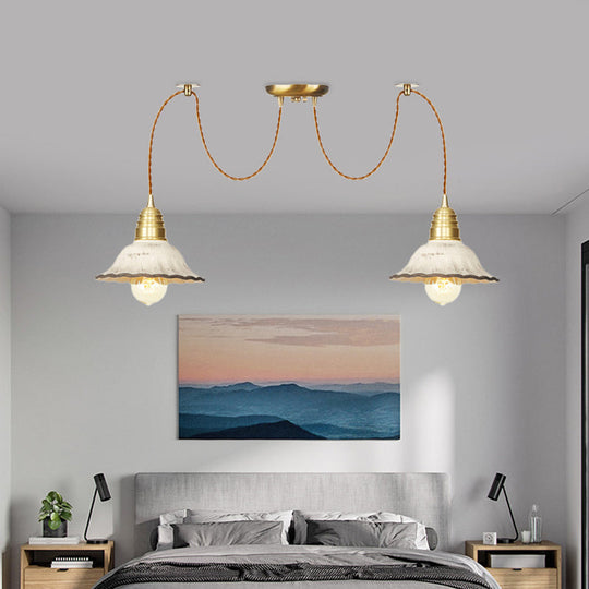 Scalloped Multi-Light Pendant - Traditional Gold Ceramics Swag Hanging Lamp Kit (2/4/6 Bulbs)