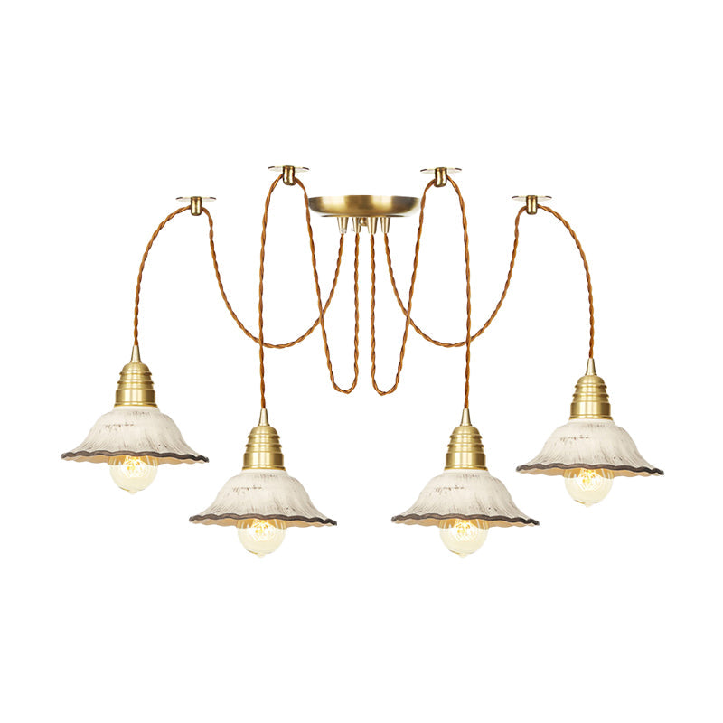 Scalloped Multi-Light Pendant - Traditional Gold Ceramics Swag Hanging Lamp Kit (2/4/6 Bulbs)