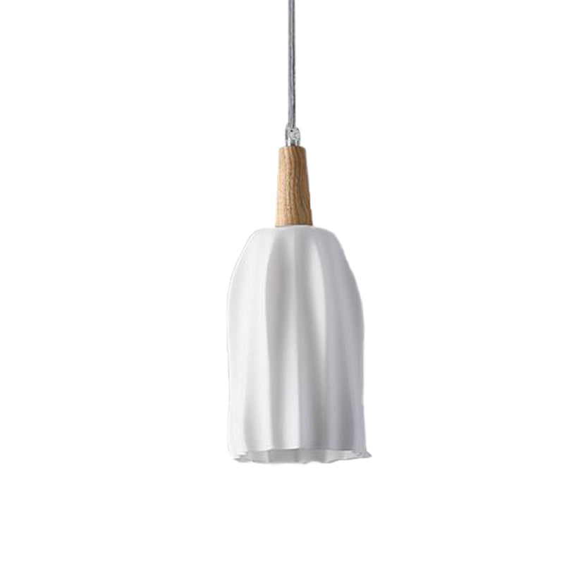 Modern Wood Cup Ceiling Light With Milk White Prismatic Glass Pendant
