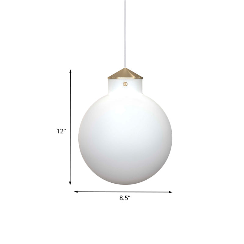 Simple Brass Globe Pendant Light - Milk White Glass 1 Bulb Bedside Suspension Lamp