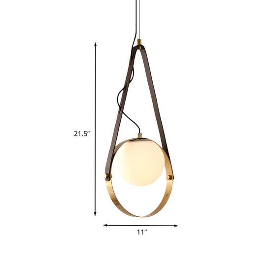 Modernist Gold Ring Suspension Light - Metal Hanging Ceiling Lamp With Belt Detail