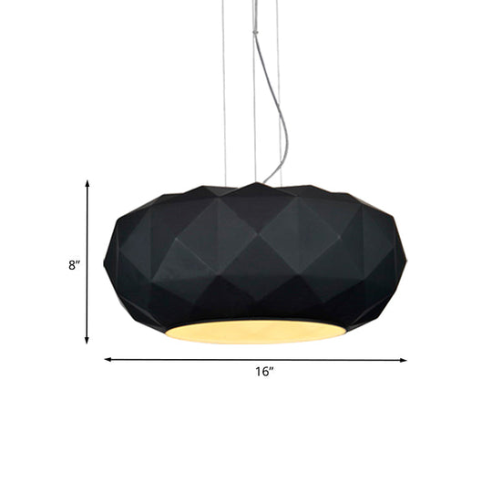 Black Contemporary Diamond Drop Pendant Ceiling Lamp With Metallic Drum Design - 1 Bulb For Dining