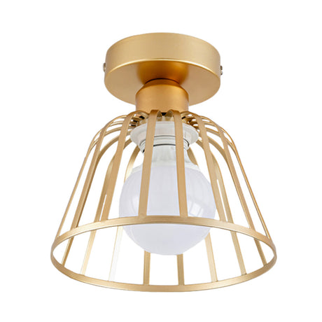 Sleek Iron Bowl Cage Semi Flush Light Fixture - Black/Gold Finish