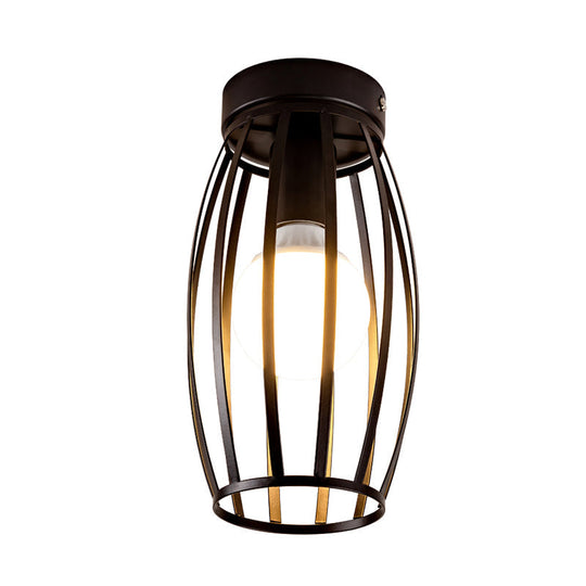 Minimalist Black/Gold Oval Cage Flush Mount Ceiling Fixture With 1 Bulb For Hallway