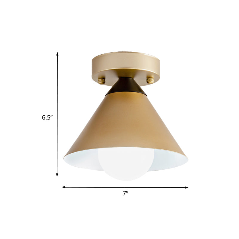 Modern Metallic Flushmount Ceiling Light With Conical Design - 1-Light Gold Finish