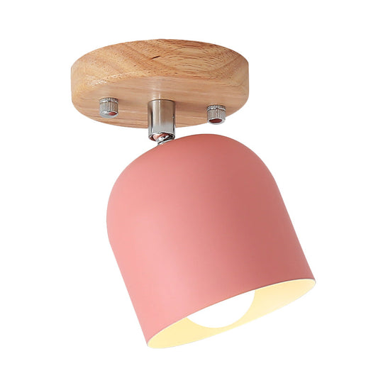 Semi - Flush Macaron Pink Iron Shade Ceiling Lamp - Rotatable Bell Style 1 - Bulb Flush Mounted
