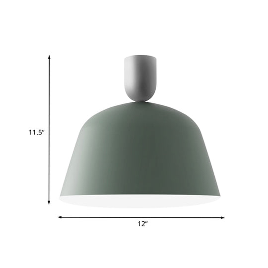 Macaron Green Semi Flush Mount Ceiling Lamp With Iron Shade - 1 Light 10’/12’ Width