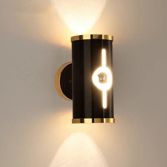 Modern Black Metal Cylinder Wall Sconce - 1 Head Up And Down Lighting