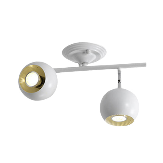 Modern Semi Flush Globe Light Fixture - White Finish 2 - Light Ceiling - Mounted Lamp With Metallic