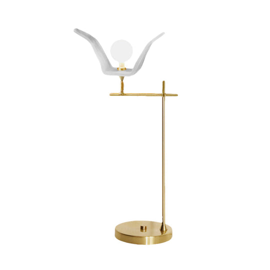 Gold Metallic Led Desk Lamp With Opal Glass Shade - Modern Angled Arm Table Light