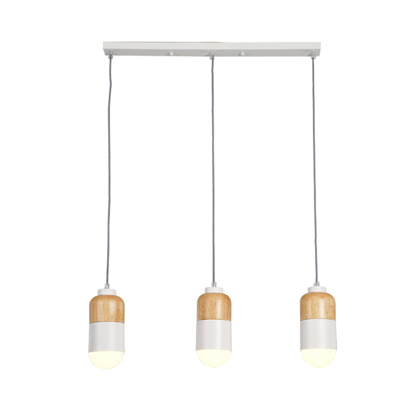 Modern Led Cluster Pendant Light: Metal With White And Wood Accents - Ideal For Dining Table