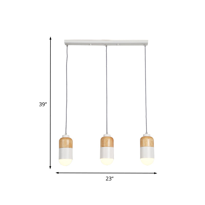 Led Cluster Pendant Light With Metal Modernist Design - 3 Bulbs White And Wood For Dining Table