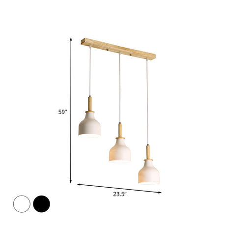 Modern Nordic 3-Light Urn Cluster Pendant With White/Black Finish: Elegant Iron Hanging Light Linear