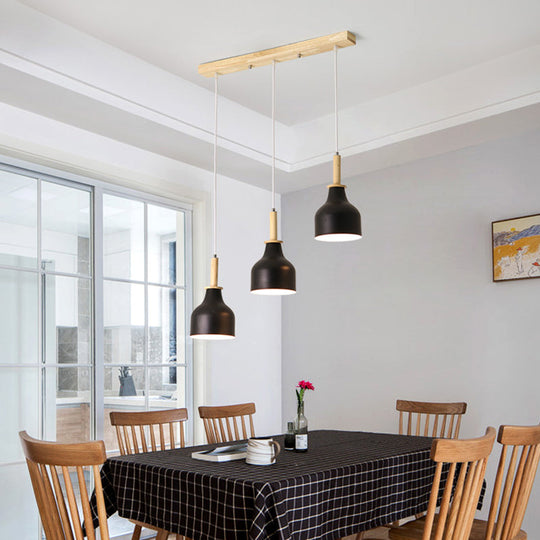 Modern Nordic 3-Light Urn Cluster Pendant With White/Black Finish: Elegant Iron Hanging Light Linear