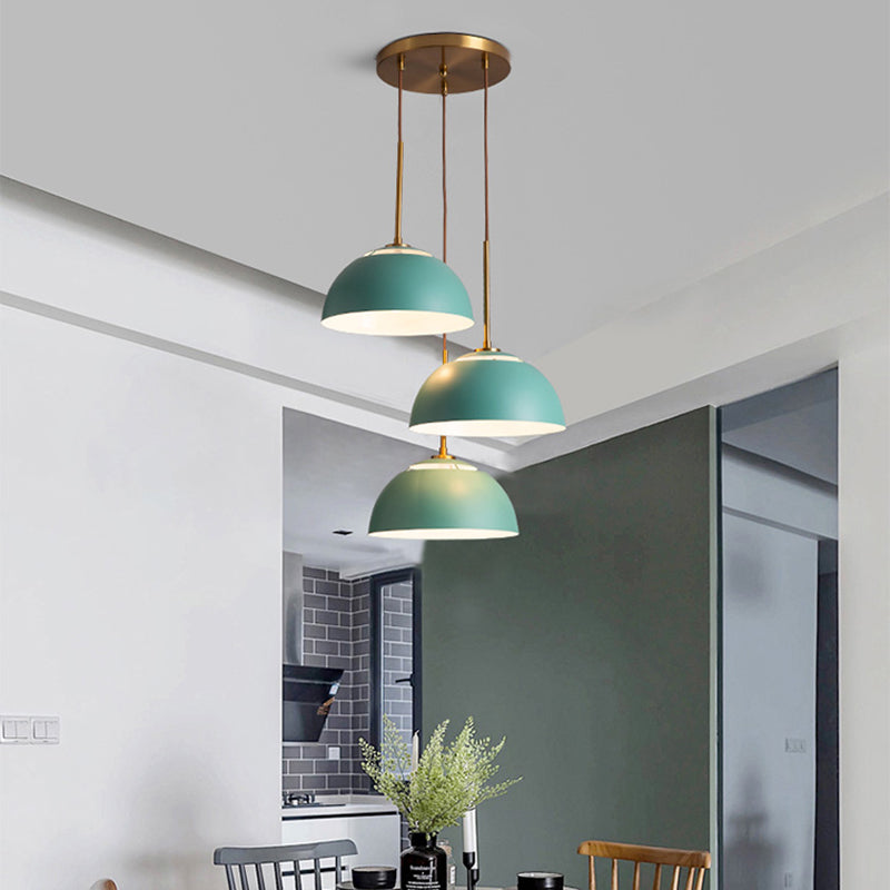 Dining Room Pendant Light Cluster - Macaron White/Pink/Green Finish Down Lighting With Dome Iron