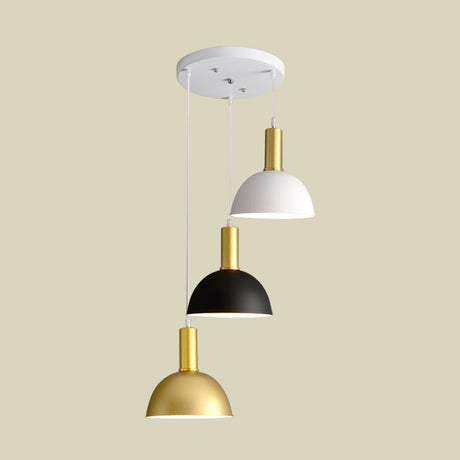 Nordic Domed Hanging Light Kit - 3-Head Iron Pendant In White-Black-Gold For Stylish Dining Rooms