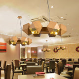 Modernist Dark Wood Polyhedron Chandelier With 6 Metallic Heads - Ceiling Pendant Lamp For