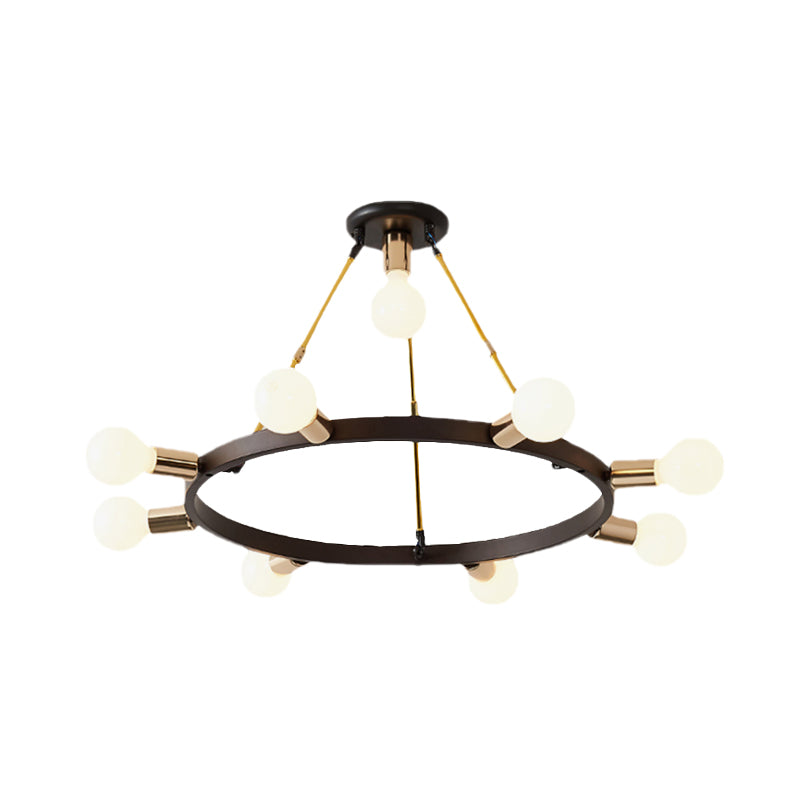 Minimalist Metal Loop Pendant Light: Modern 7/9-Head Black And Gold Chandelier For Bedroom