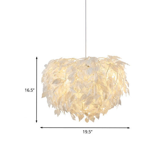 Modern White Fabric Leaf Chandelier Pendant Light - 4-Head Hanging Lamp Kit For Bedroom