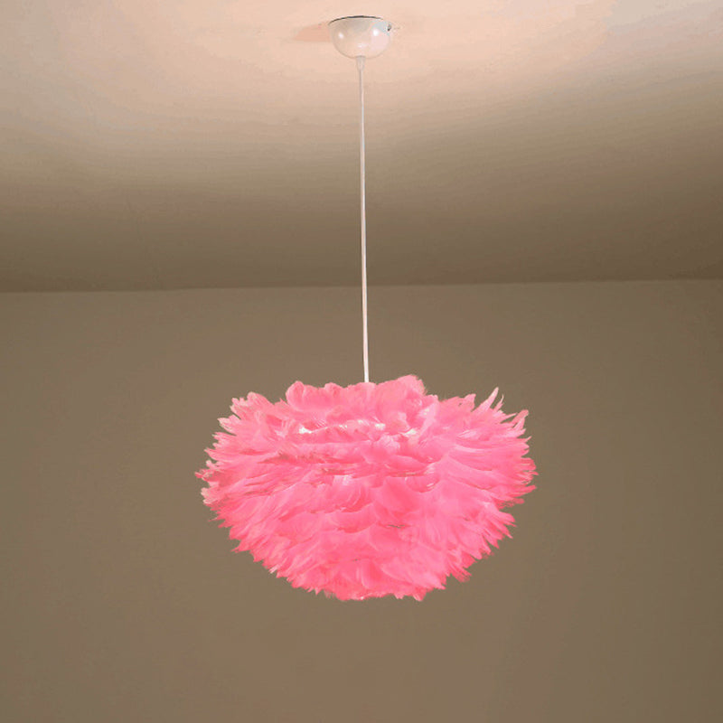 Feather Hanging Chandelier In White/Grey/Pink For Modern Bedroom Lighting - Fabric 4-Light Ceiling