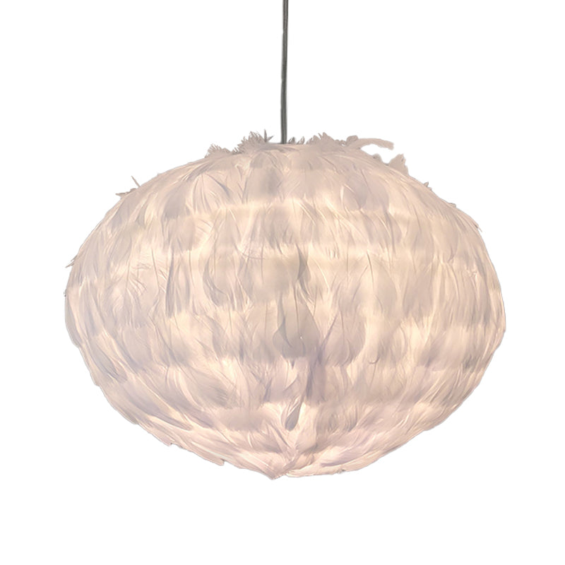 White Feather Ball Pendant Ceiling Light: Modernist Bedroom Suspension With Fabric Shade & 1 Bulb