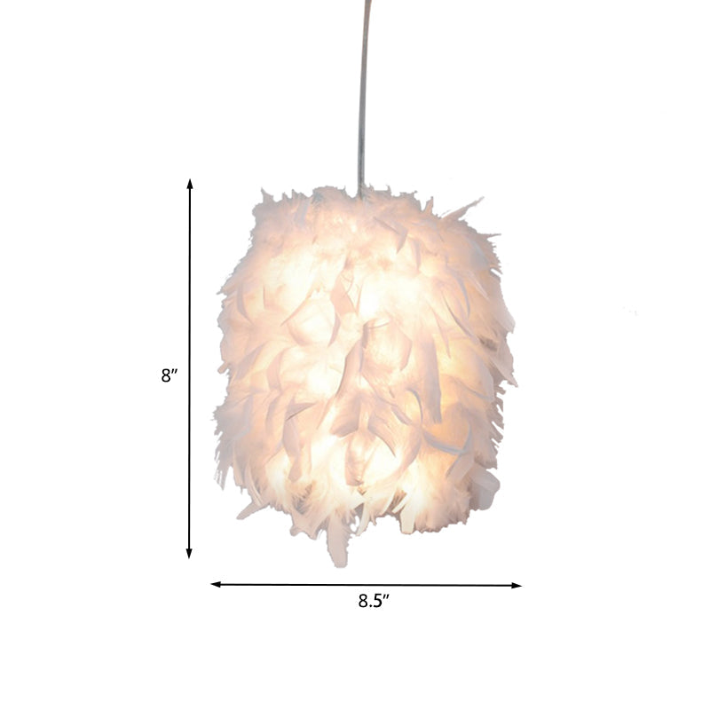 Contemporary Fabric Feather Pendant Ceiling Lamp - White 1 Head Perfect For Dining Table