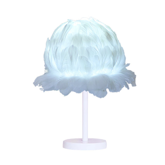 Modern 1-Head White/Pink Feather Globe Table Lamp For Bedroom