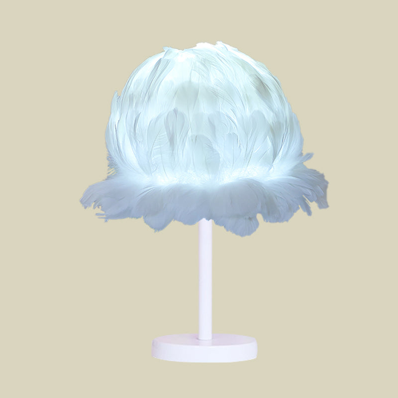Modern 1-Head White/Pink Feather Globe Table Lamp For Bedroom
