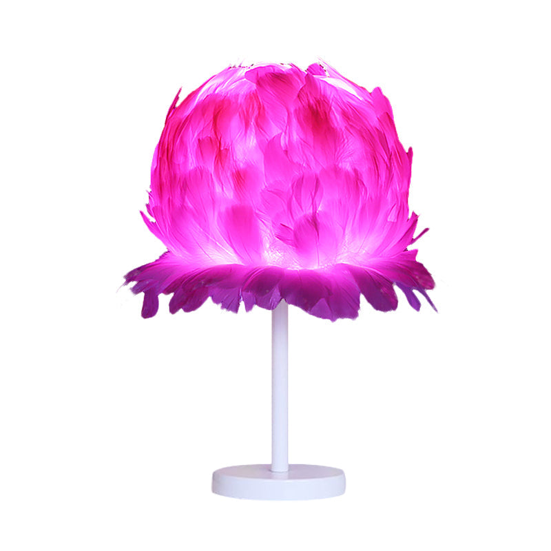 Modern 1-Head White/Pink Feather Globe Table Lamp For Bedroom