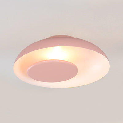 Kid’s Macaron Barn Ceiling Light - Flush Mount Metallic Finish For Child Bedroom Pink
