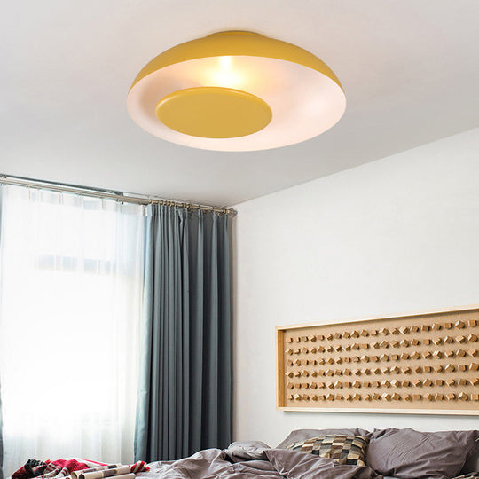 Kid’s Macaron Barn Ceiling Light - Flush Mount Metallic Finish For Child Bedroom