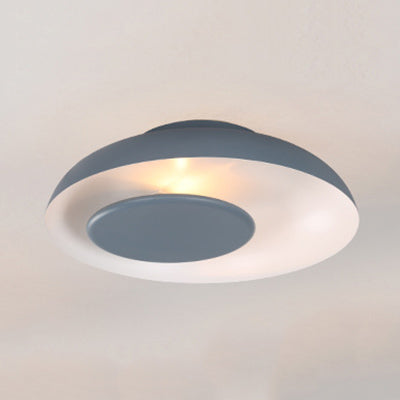Kid’s Macaron Barn Ceiling Light - Flush Mount Metallic Finish For Child Bedroom Blue