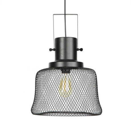 Industrial Metal Pendant Light - Mesh Cage 1-Light Black Shade Living Room Hanging Lamp