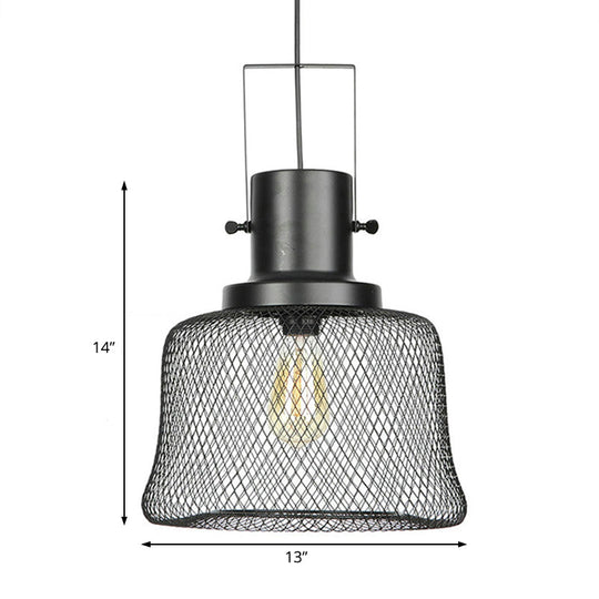 Industrial Metal Pendant Light - Mesh Cage 1-Light Black Shade Living Room Hanging Lamp
