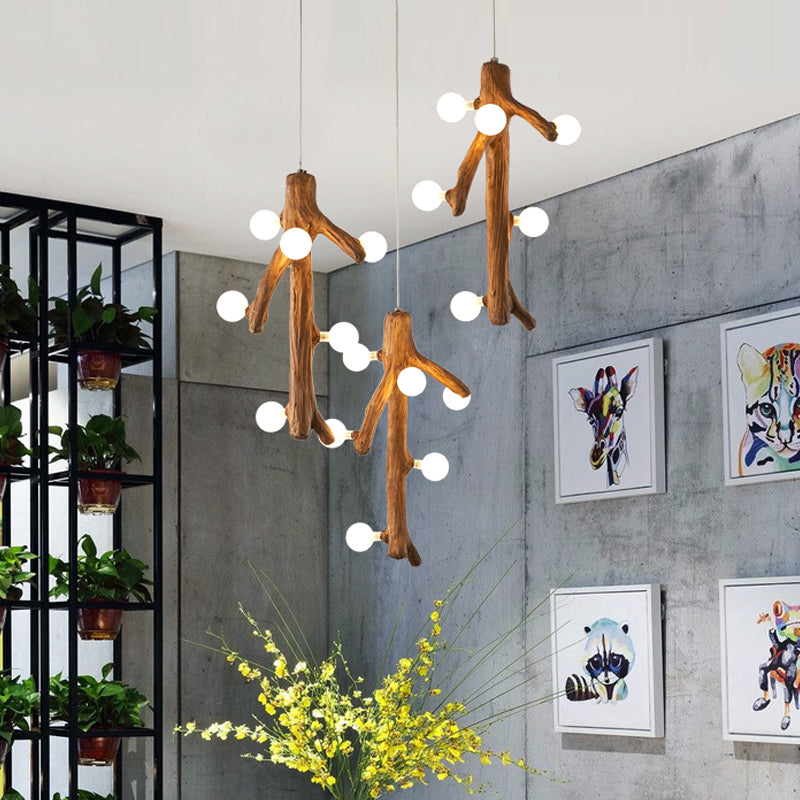 Modern Brown Resin Multi Ceiling Light With Exposed Bulb Design - 18 Heads Hanging Lighting