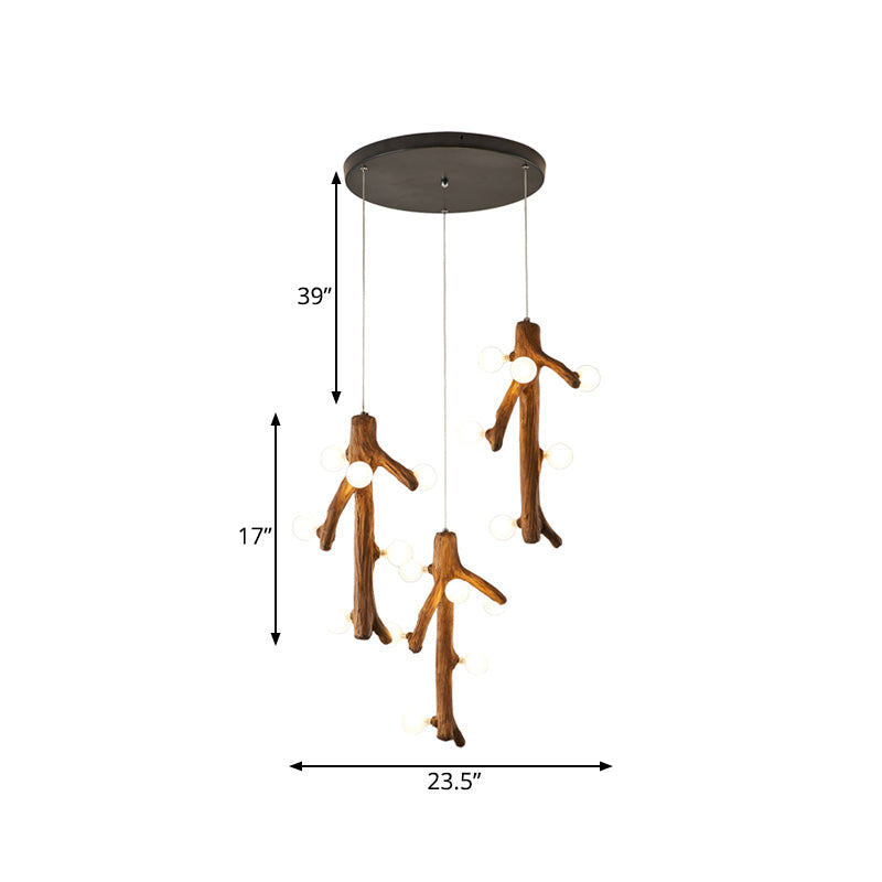 Modern Branch Resin Multi Ceiling Light - 18 Heads Hanging Lighting In Brown With Exposed Bulb