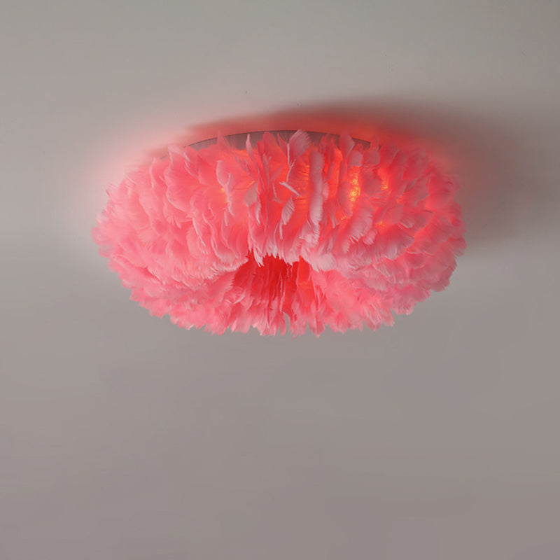 Modern Feather Flushmount Ceiling Light With 3/6 Fabric Heads In White/Grey/Pink For Bedroom 3 /