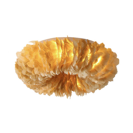 Modern Feather Flushmount Ceiling Light With 3/6 Fabric Heads In White/Grey/Pink For Bedroom