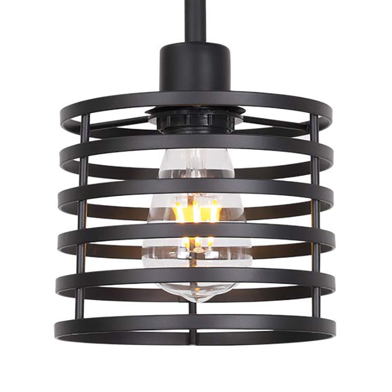 Vintage Wire Cage Hanging Lamp: Metallic Pendant Light With Cylindrical Black/Brass Shade