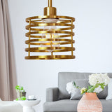 Vintage Wire Cage Pendant Light With Cylindrical Shade - Single Bulb Metallic Finish (Black/Brass)