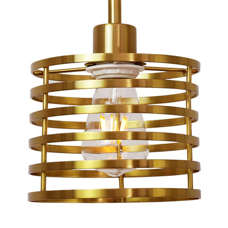 Vintage Wire Cage Pendant Light With Cylindrical Shade - Single Bulb Metallic Finish (Black/Brass)