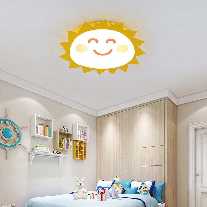 Happy Cartoon Sun Flush Mount Light: Fun & Gentle Led Ceiling Light For Kindergarten