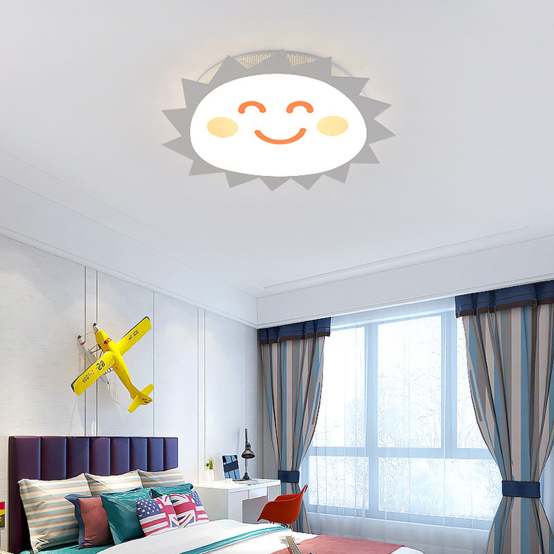 Happy Cartoon Sun Flush Mount Light: Fun & Gentle Led Ceiling Light For Kindergarten