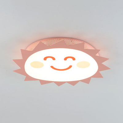 Happy Cartoon Sun Flush Mount Light: Fun & Gentle Led Ceiling Light For Kindergarten Pink / White